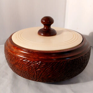 Artist Signed Purple Heart Wood Box Vintage Hand Carved Round Bowl with Lid